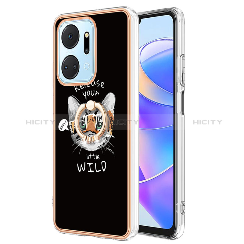 Custodia Silicone Gel Morbida Fantasia Modello Cover con Anello Supporto YB2 per Huawei Honor X7a