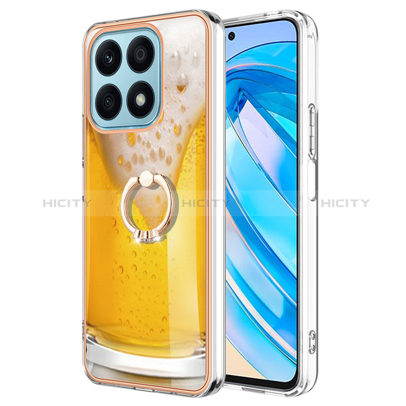 Custodia Silicone Gel Morbida Fantasia Modello Cover con Anello Supporto YB2 per Huawei Honor X8a 4G Giallo