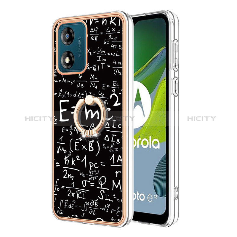 Custodia Silicone Gel Morbida Fantasia Modello Cover con Anello Supporto YB2 per Motorola Moto E13