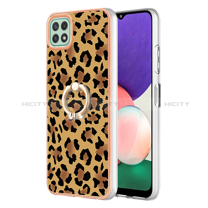 Custodia Silicone Gel Morbida Fantasia Modello Cover con Anello Supporto YB2 per Samsung Galaxy A22 5G Marrone