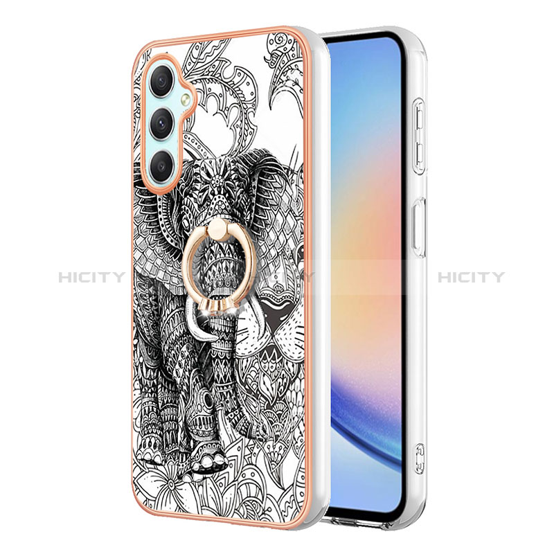 Custodia Silicone Gel Morbida Fantasia Modello Cover con Anello Supporto YB2 per Samsung Galaxy A24 4G Grigio