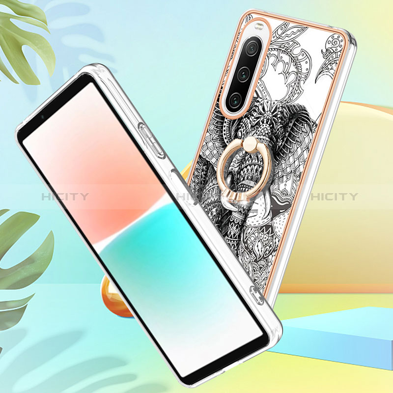 Custodia Silicone Gel Morbida Fantasia Modello Cover con Anello Supporto YB2 per Sony Xperia 10 IV