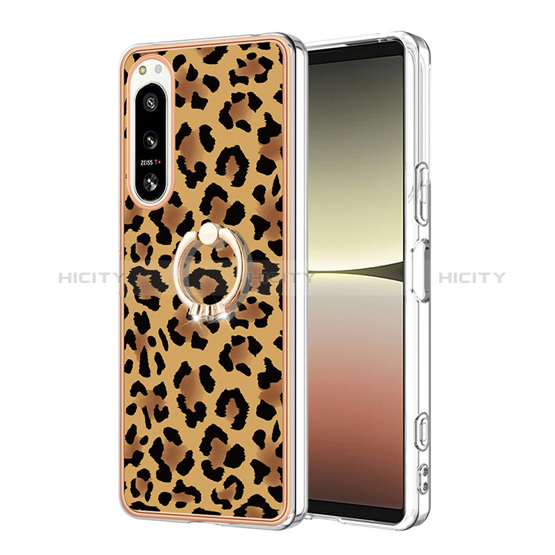 Custodia Silicone Gel Morbida Fantasia Modello Cover con Anello Supporto YB2 per Sony Xperia 5 IV Marrone