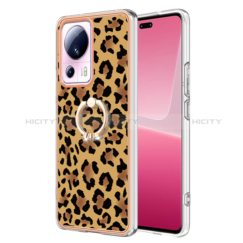 Custodia Silicone Gel Morbida Fantasia Modello Cover con Anello Supporto YB2 per Xiaomi Mi 13 Lite 5G Marrone