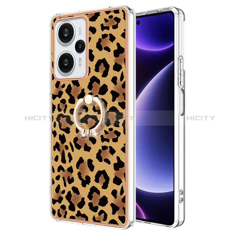 Custodia Silicone Gel Morbida Fantasia Modello Cover con Anello Supporto YB2 per Xiaomi Poco F5 5G Marrone