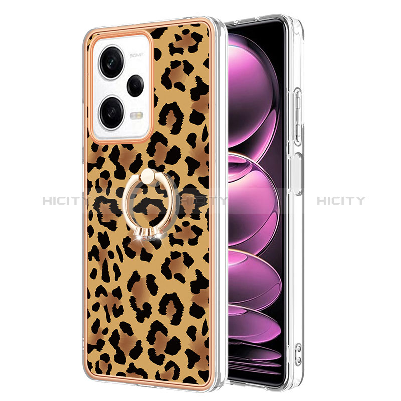 Custodia Silicone Gel Morbida Fantasia Modello Cover con Anello Supporto YB2 per Xiaomi Redmi Note 12 Pro 5G Marrone