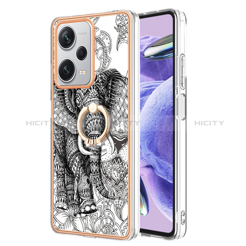 Custodia Silicone Gel Morbida Fantasia Modello Cover con Anello Supporto YB2 per Xiaomi Redmi Note 12 Pro+ Plus 5G Grigio