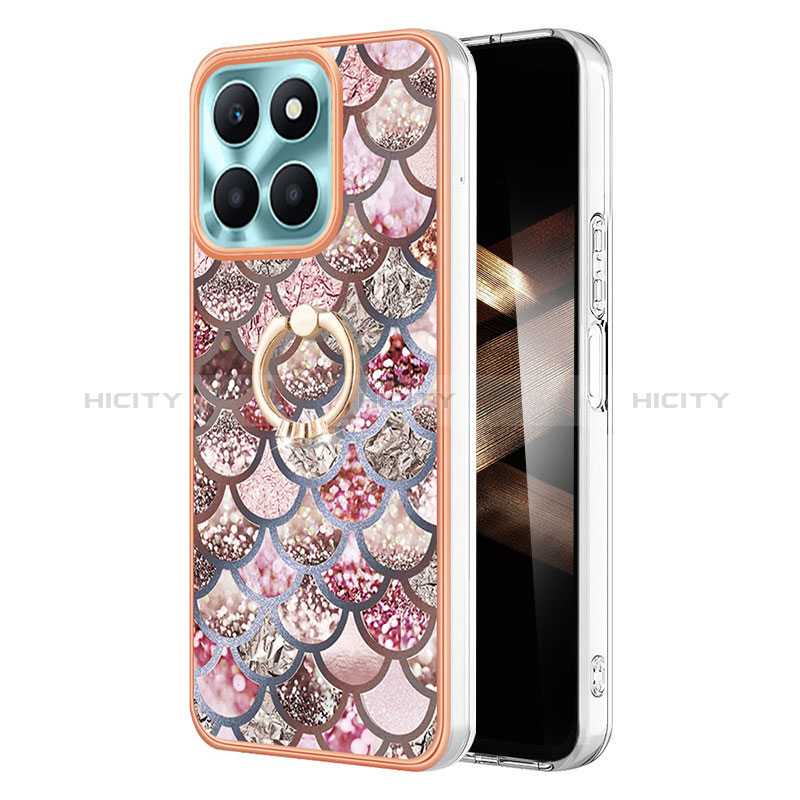 Custodia Silicone Gel Morbida Fantasia Modello Cover con Anello Supporto YB3 per Huawei Honor X8b Marrone