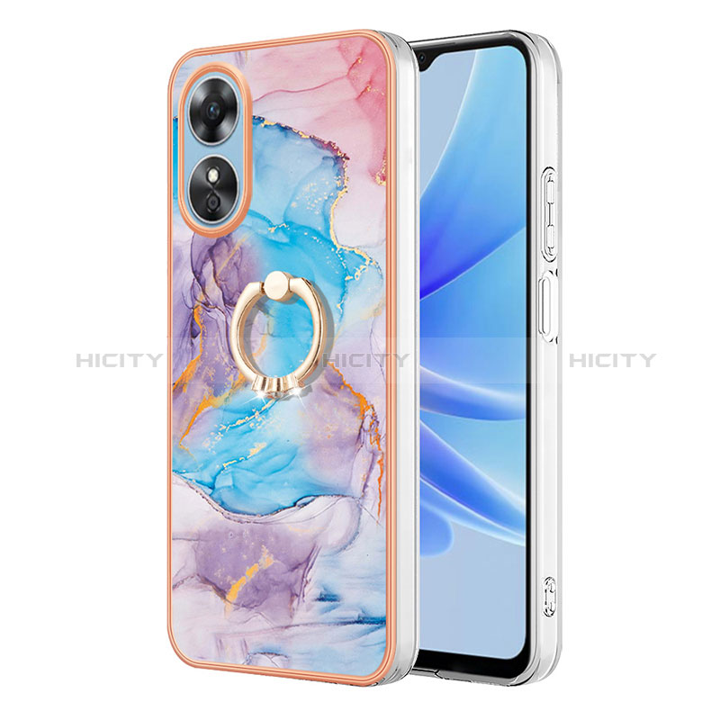 Custodia Silicone Gel Morbida Fantasia Modello Cover con Anello Supporto YB3 per Oppo A17 Blu