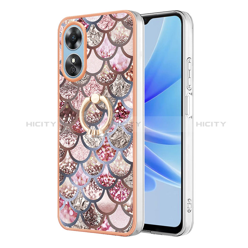 Custodia Silicone Gel Morbida Fantasia Modello Cover con Anello Supporto YB3 per Oppo A17 Marrone