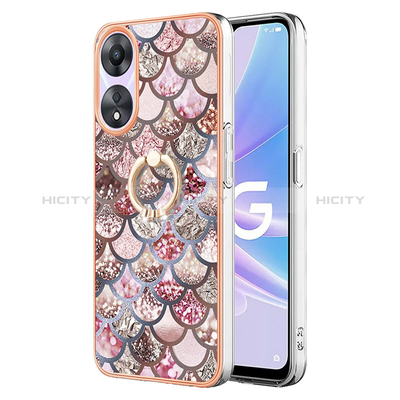 Custodia Silicone Gel Morbida Fantasia Modello Cover con Anello Supporto YB3 per Oppo A58 5G Marrone