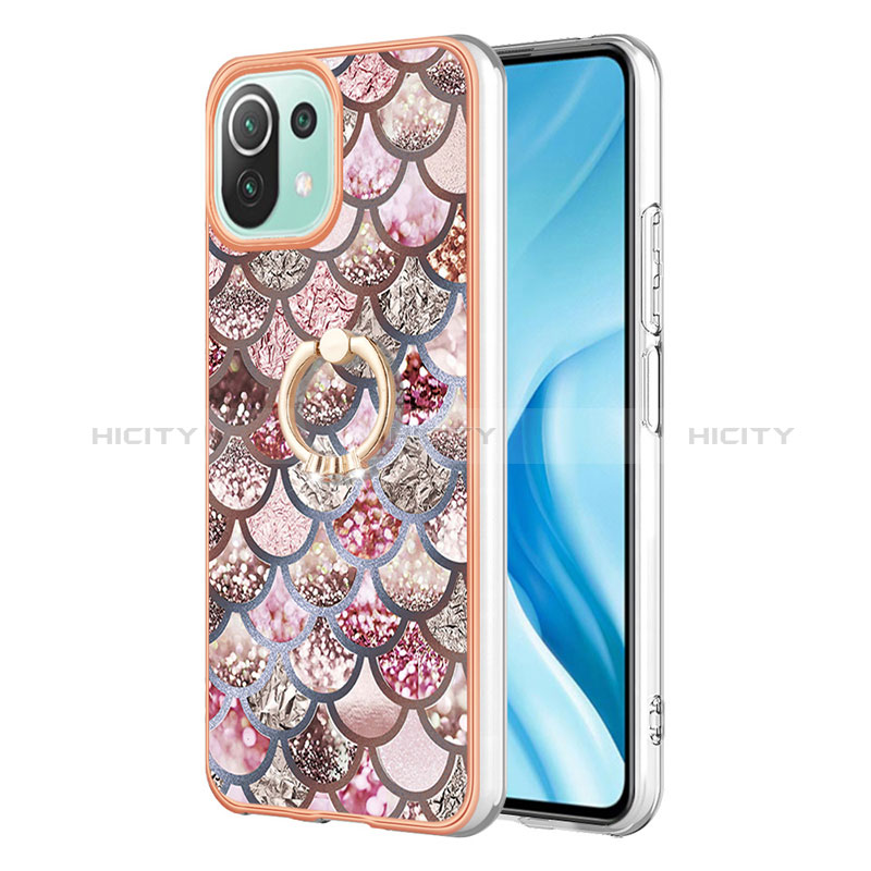 Custodia Silicone Gel Morbida Fantasia Modello Cover con Anello Supporto YB3 per Xiaomi Mi 11 Lite 5G Marrone