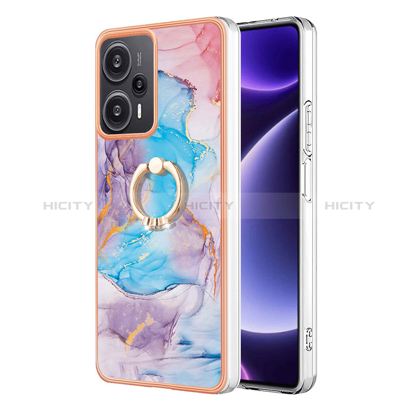 Custodia Silicone Gel Morbida Fantasia Modello Cover con Anello Supporto YB3 per Xiaomi Poco F5 5G Blu