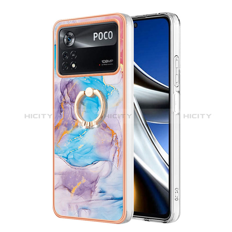 Custodia Silicone Gel Morbida Fantasia Modello Cover con Anello Supporto YB3 per Xiaomi Poco X4 Pro 5G Blu