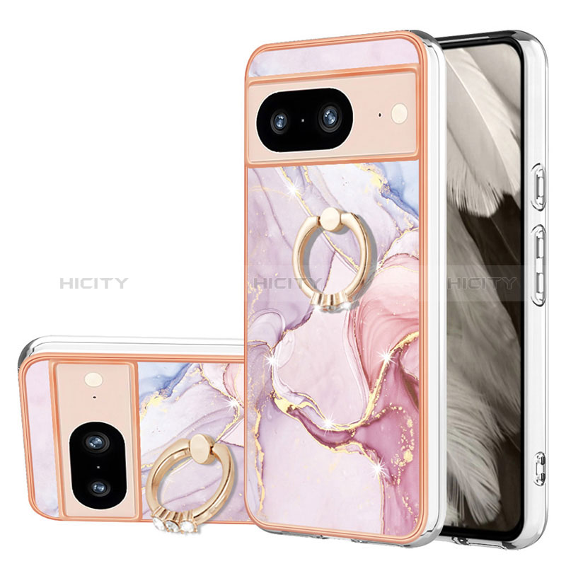 Custodia Silicone Gel Morbida Fantasia Modello Cover con Anello Supporto YB5 per Google Pixel 8 5G Rosa