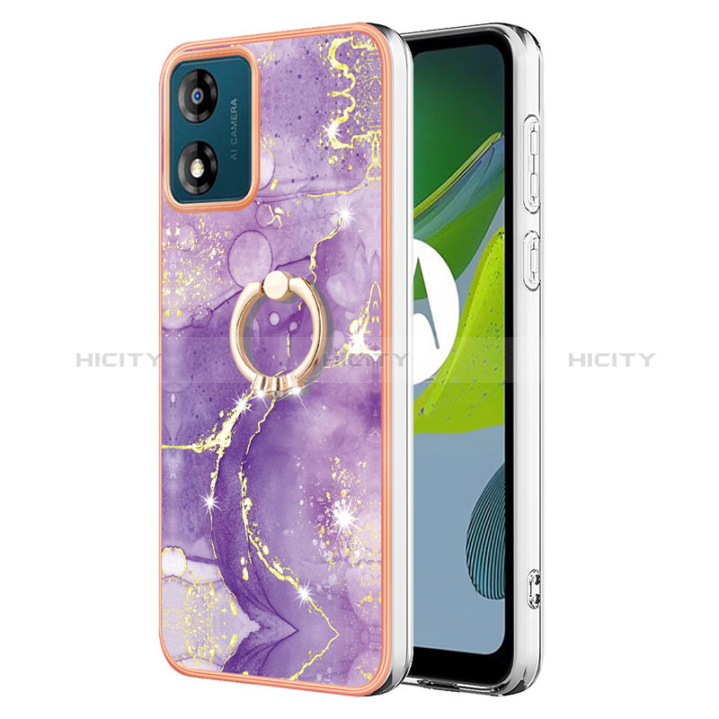 Custodia Silicone Gel Morbida Fantasia Modello Cover con Anello Supporto YB5 per Motorola Moto E13 Viola