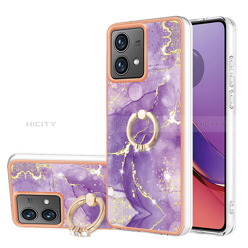 Custodia Silicone Gel Morbida Fantasia Modello Cover con Anello Supporto YB5 per Motorola Moto G84 5G Viola