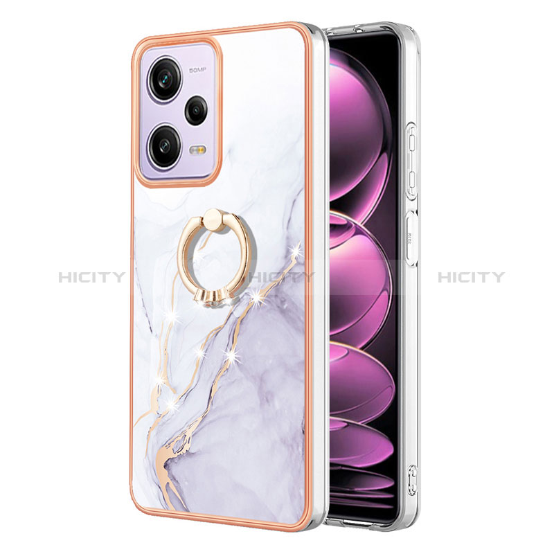 Custodia Silicone Gel Morbida Fantasia Modello Cover con Anello Supporto YB5 per Xiaomi Redmi Note 12 Pro 5G Bianco