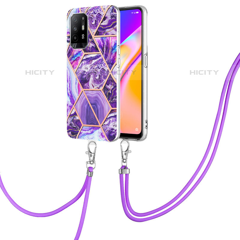 Custodia Silicone Gel Morbida Fantasia Modello Cover con Cinghia Cordino Mano Y01B per Oppo A94 5G Viola