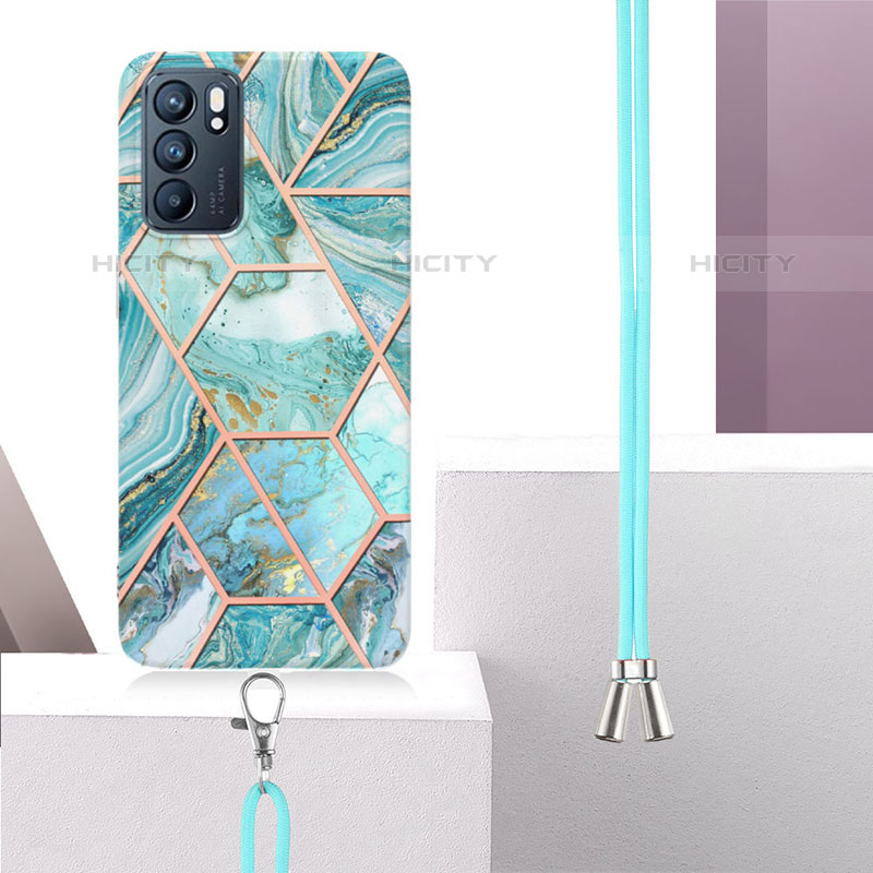 Custodia Silicone Gel Morbida Fantasia Modello Cover con Cinghia Cordino Mano Y01B per Oppo Reno6 5G