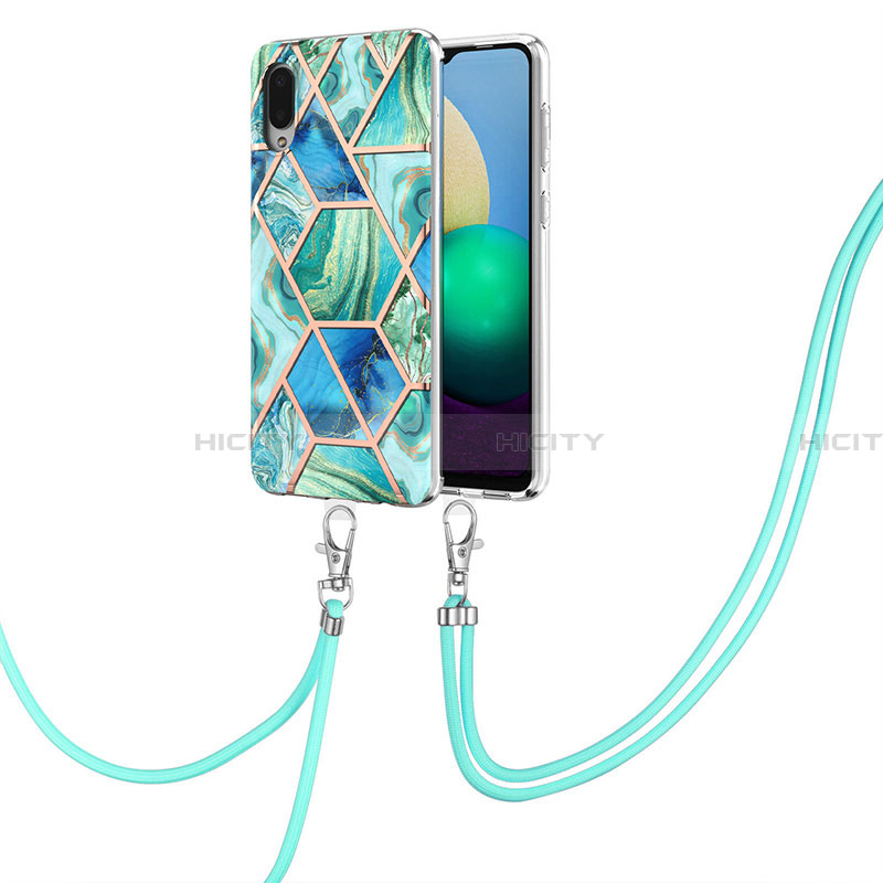 Custodia Silicone Gel Morbida Fantasia Modello Cover con Cinghia Cordino Mano Y01B per Samsung Galaxy A02 Verde