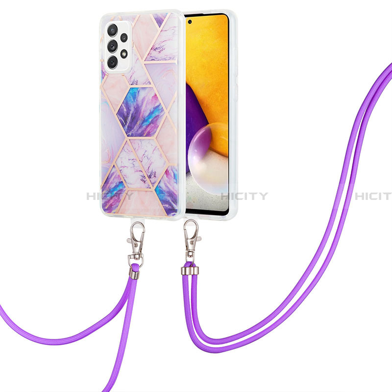 Custodia Silicone Gel Morbida Fantasia Modello Cover con Cinghia Cordino Mano Y01B per Samsung Galaxy A13 4G Lavanda