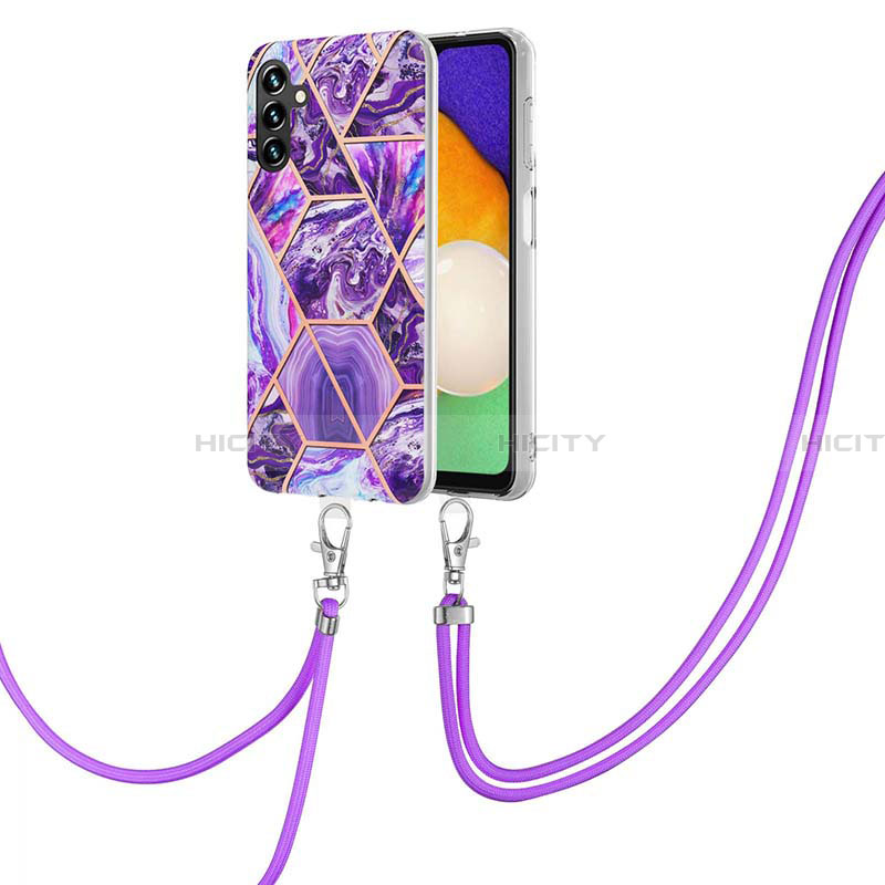 Custodia Silicone Gel Morbida Fantasia Modello Cover con Cinghia Cordino Mano Y01B per Samsung Galaxy A13 5G Viola