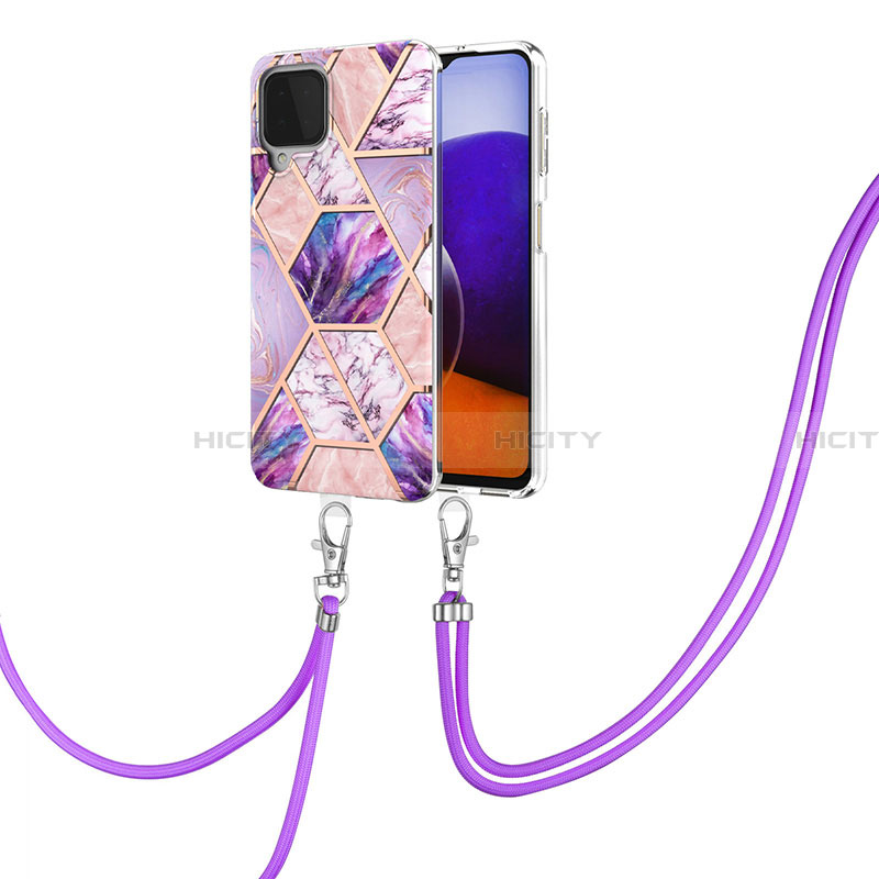 Custodia Silicone Gel Morbida Fantasia Modello Cover con Cinghia Cordino Mano Y01B per Samsung Galaxy A22 4G Lavanda