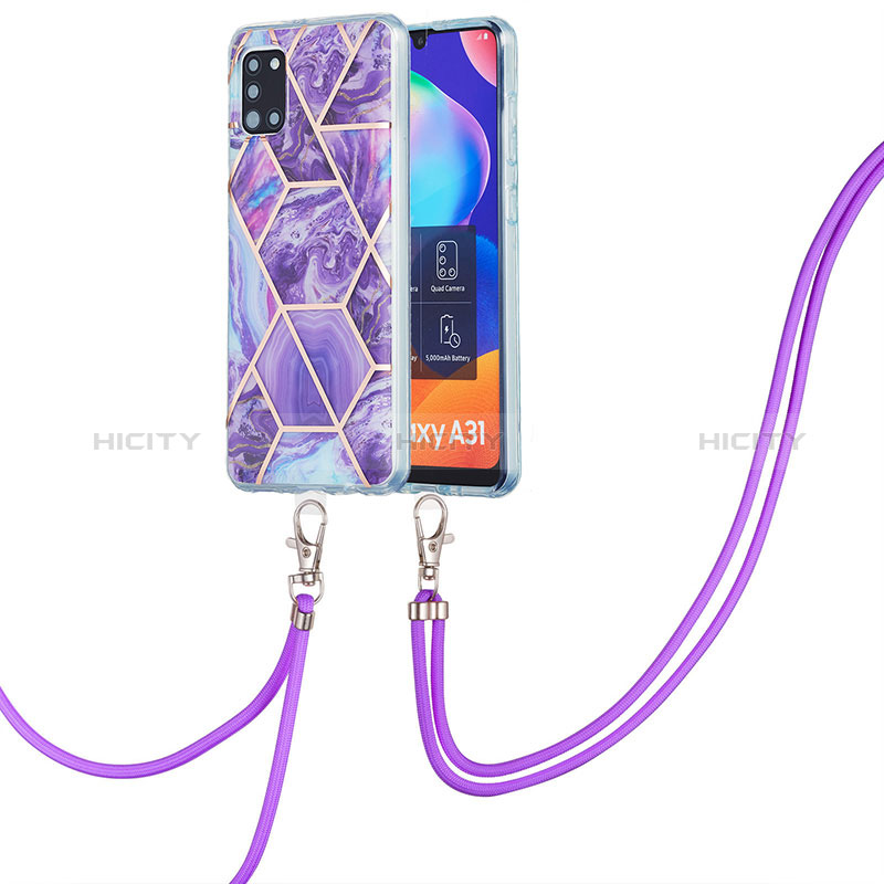 Custodia Silicone Gel Morbida Fantasia Modello Cover con Cinghia Cordino Mano Y01B per Samsung Galaxy A31 Viola