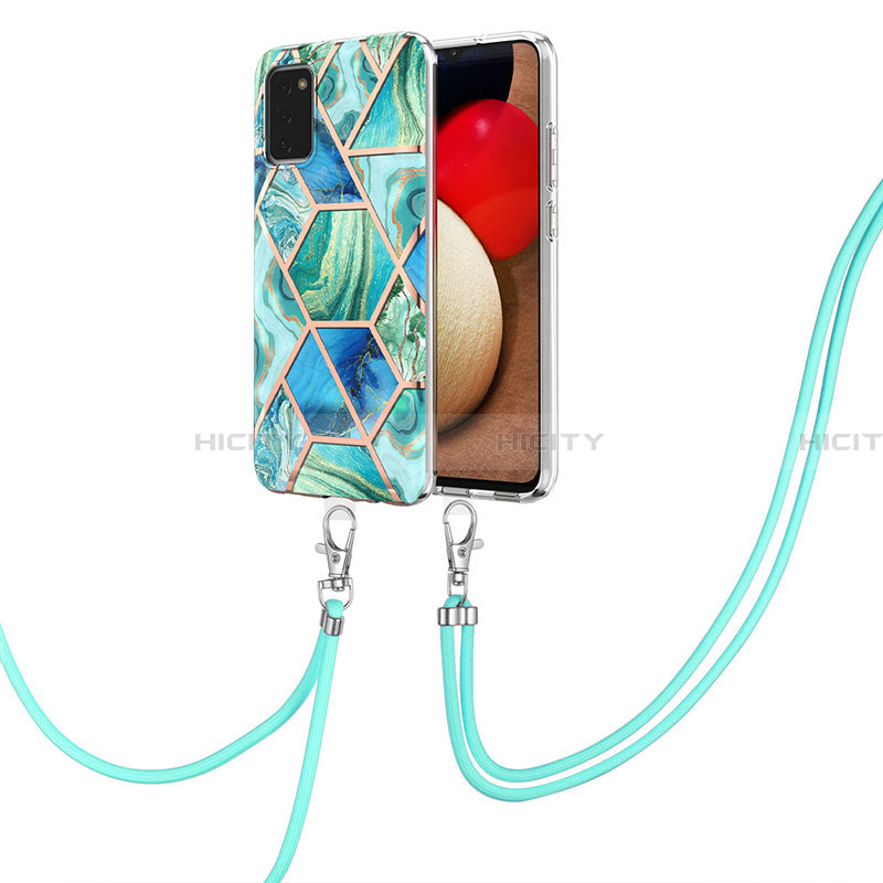 Custodia Silicone Gel Morbida Fantasia Modello Cover con Cinghia Cordino Mano Y01B per Samsung Galaxy F02S SM-E025F Verde