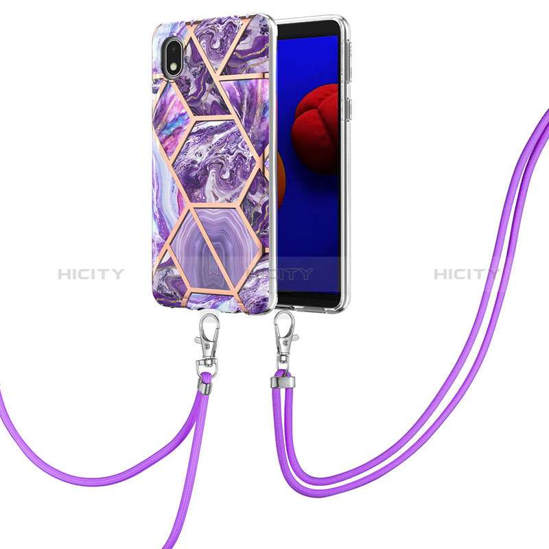 Custodia Silicone Gel Morbida Fantasia Modello Cover con Cinghia Cordino Mano Y01B per Samsung Galaxy M01 Core Viola