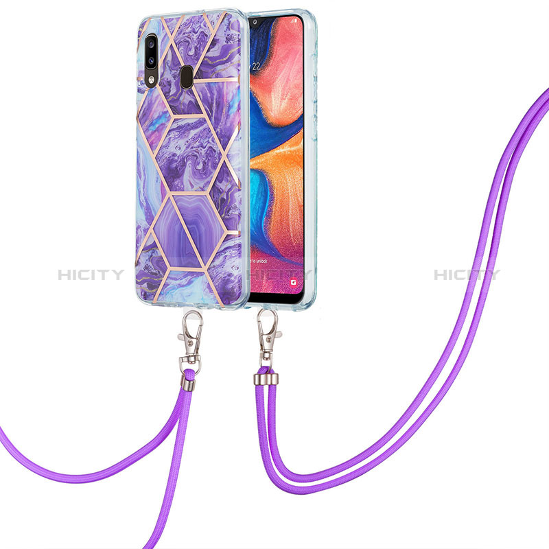 Custodia Silicone Gel Morbida Fantasia Modello Cover con Cinghia Cordino Mano Y01B per Samsung Galaxy M10S Viola