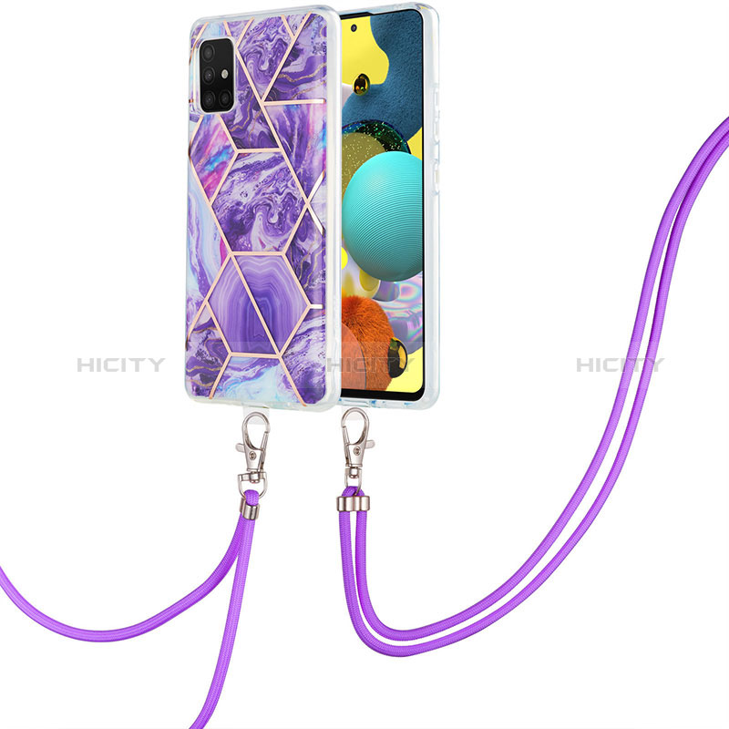 Custodia Silicone Gel Morbida Fantasia Modello Cover con Cinghia Cordino Mano Y01B per Samsung Galaxy M40S Viola