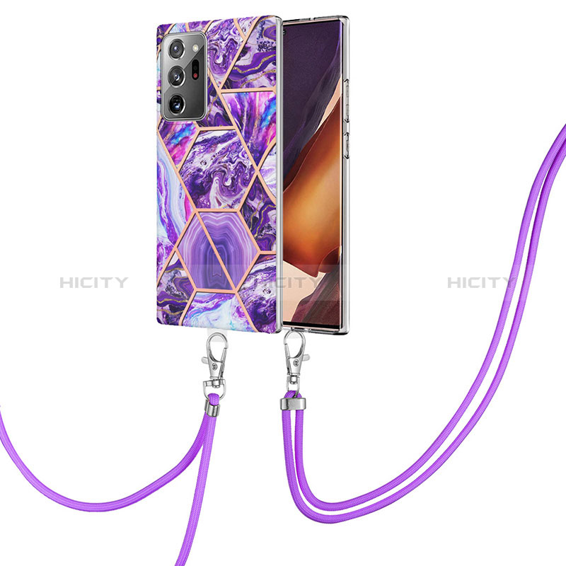 Custodia Silicone Gel Morbida Fantasia Modello Cover con Cinghia Cordino Mano Y01B per Samsung Galaxy Note 20 Ultra 5G Viola