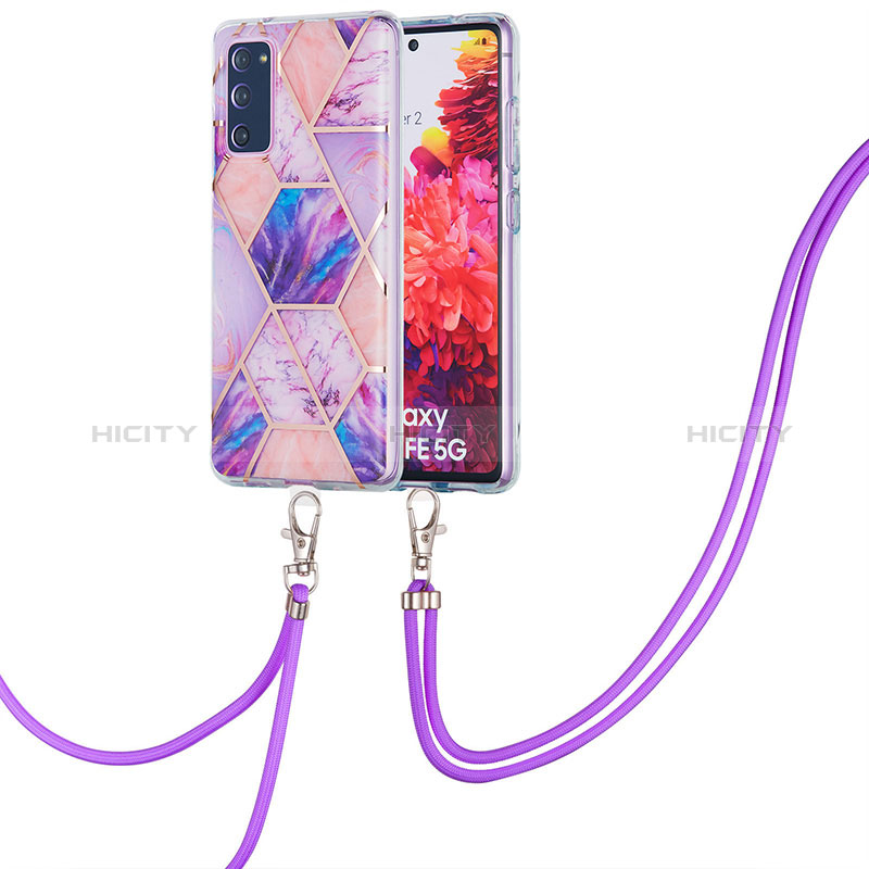 Custodia Silicone Gel Morbida Fantasia Modello Cover con Cinghia Cordino Mano Y01B per Samsung Galaxy S20 Lite 5G Lavanda