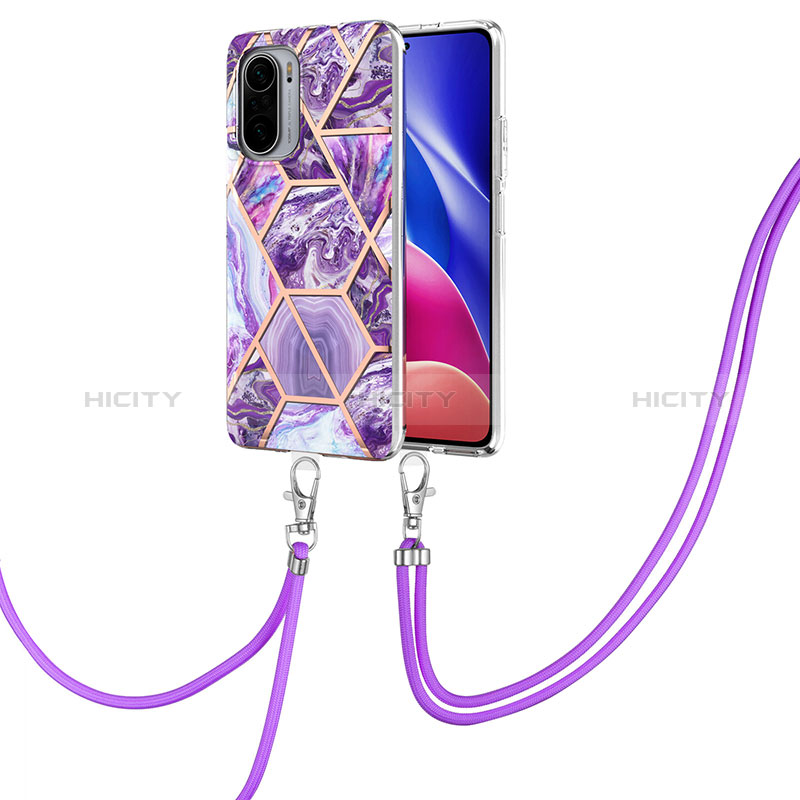 Custodia Silicone Gel Morbida Fantasia Modello Cover con Cinghia Cordino Mano Y01B per Xiaomi Mi 11X Pro 5G Viola