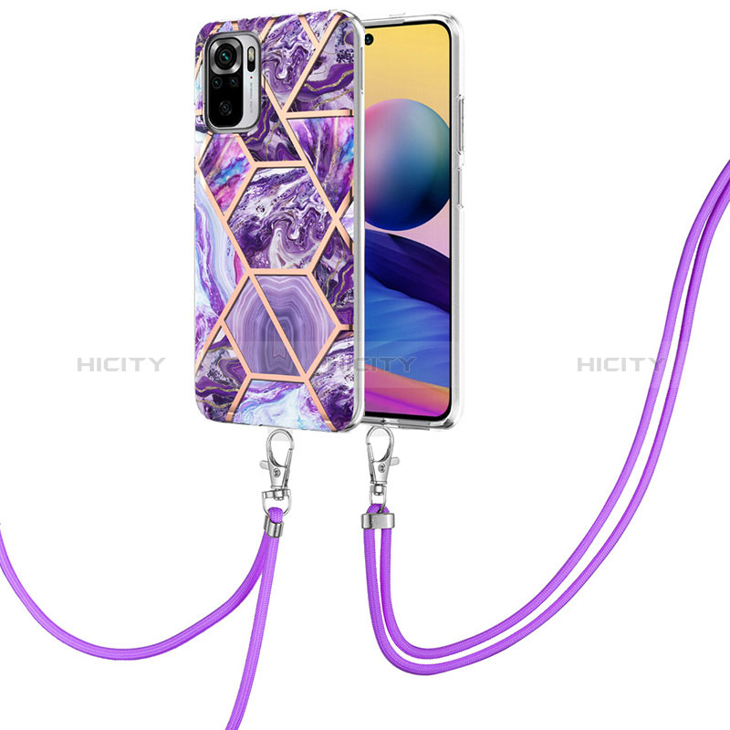 Custodia Silicone Gel Morbida Fantasia Modello Cover con Cinghia Cordino Mano Y01B per Xiaomi Poco M5S Viola