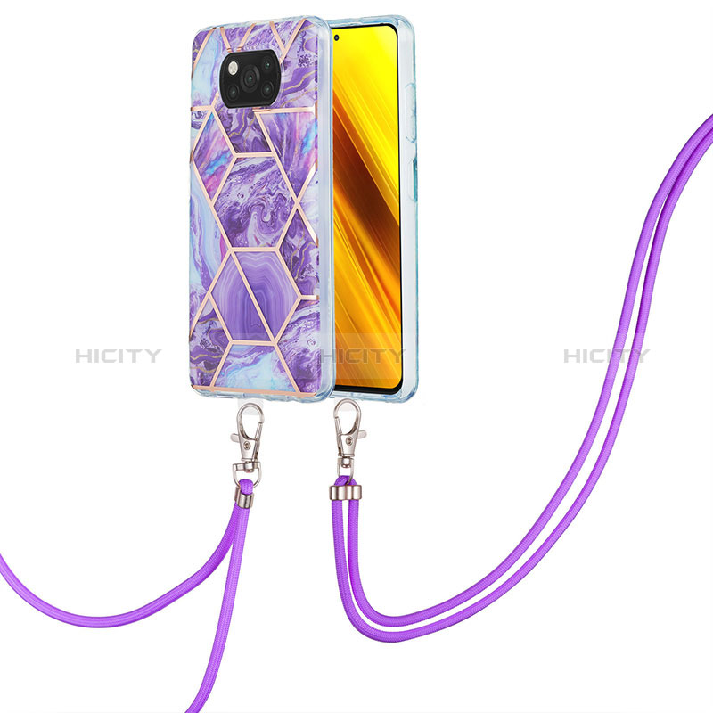 Custodia Silicone Gel Morbida Fantasia Modello Cover con Cinghia Cordino Mano Y01B per Xiaomi Poco X3 NFC Viola