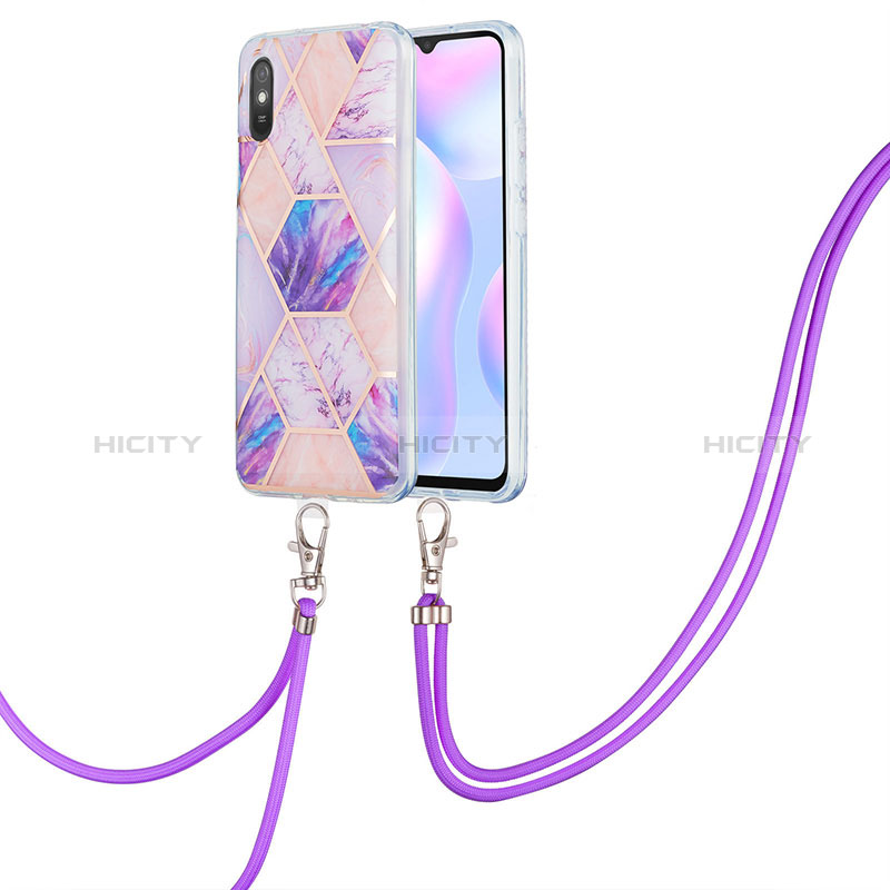 Custodia Silicone Gel Morbida Fantasia Modello Cover con Cinghia Cordino Mano Y01B per Xiaomi Redmi 9A Lavanda