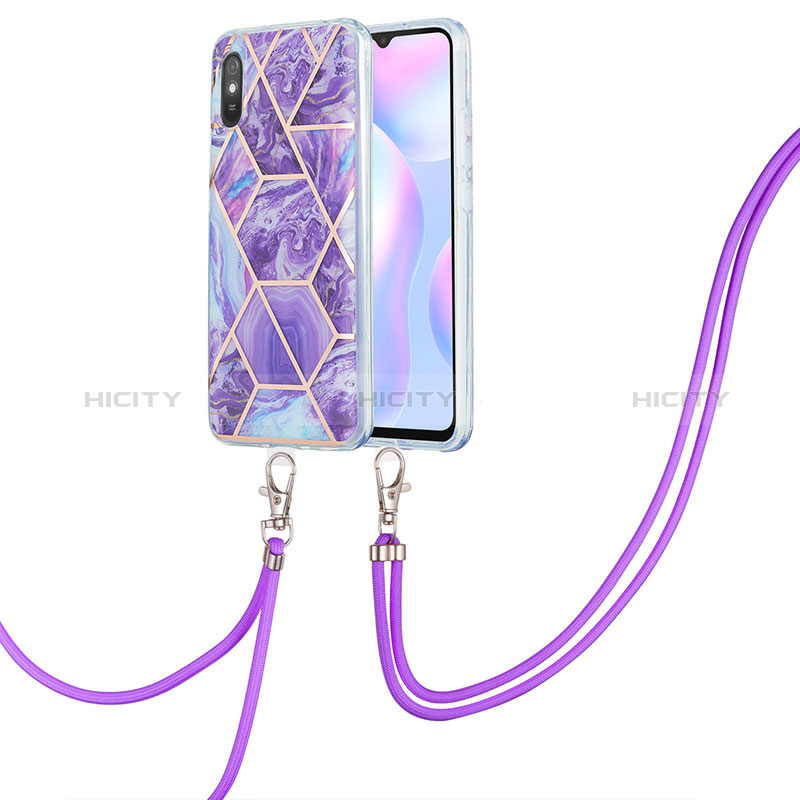 Custodia Silicone Gel Morbida Fantasia Modello Cover con Cinghia Cordino Mano Y01B per Xiaomi Redmi 9A Viola