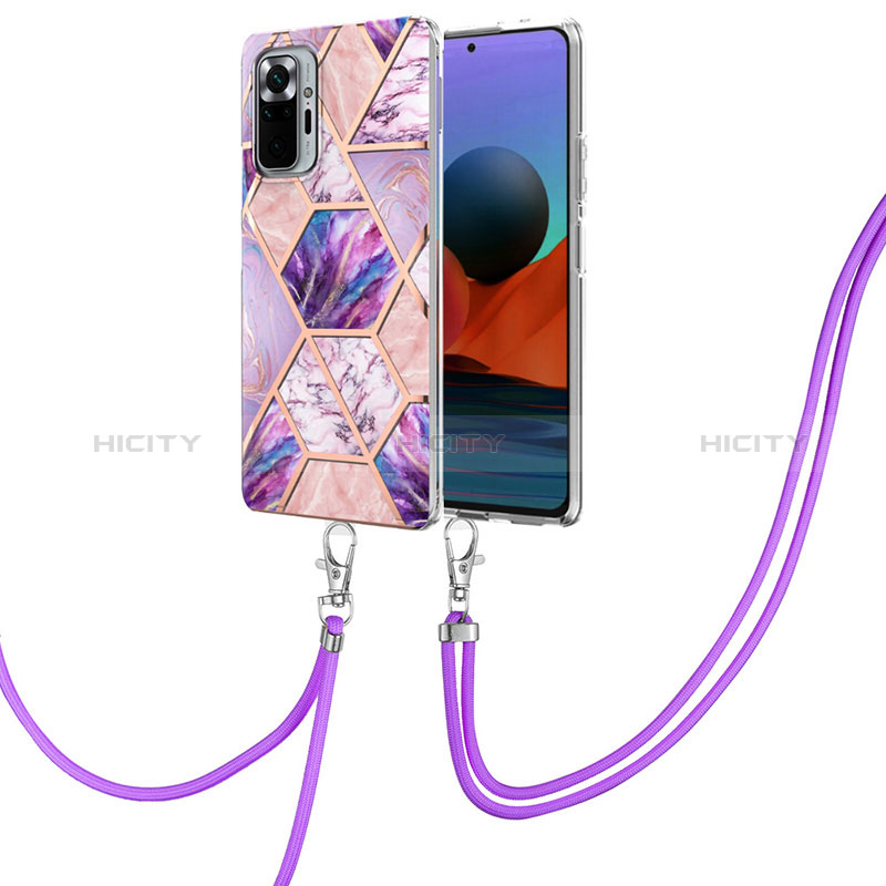 Custodia Silicone Gel Morbida Fantasia Modello Cover con Cinghia Cordino Mano Y01B per Xiaomi Redmi Note 10 Pro 4G Lavanda