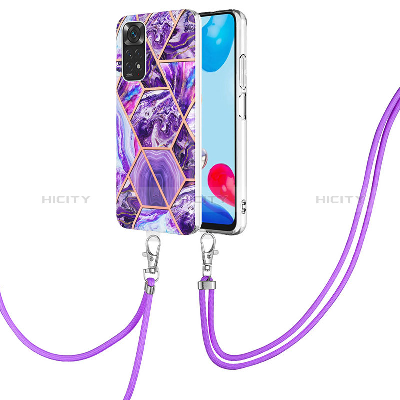 Custodia Silicone Gel Morbida Fantasia Modello Cover con Cinghia Cordino Mano Y01B per Xiaomi Redmi Note 11 4G (2022) Viola