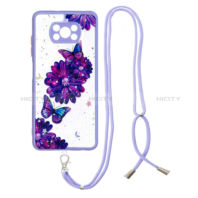 Custodia Silicone Gel Morbida Fantasia Modello Cover con Cinghia Cordino Mano Y01X per Xiaomi Poco X3 Viola