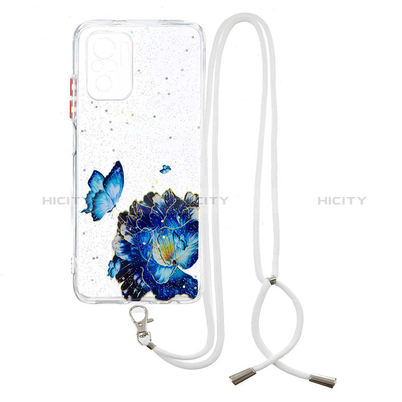 Custodia Silicone Gel Morbida Fantasia Modello Cover con Cinghia Cordino Mano Y01X per Xiaomi Redmi Note 10 4G Blu