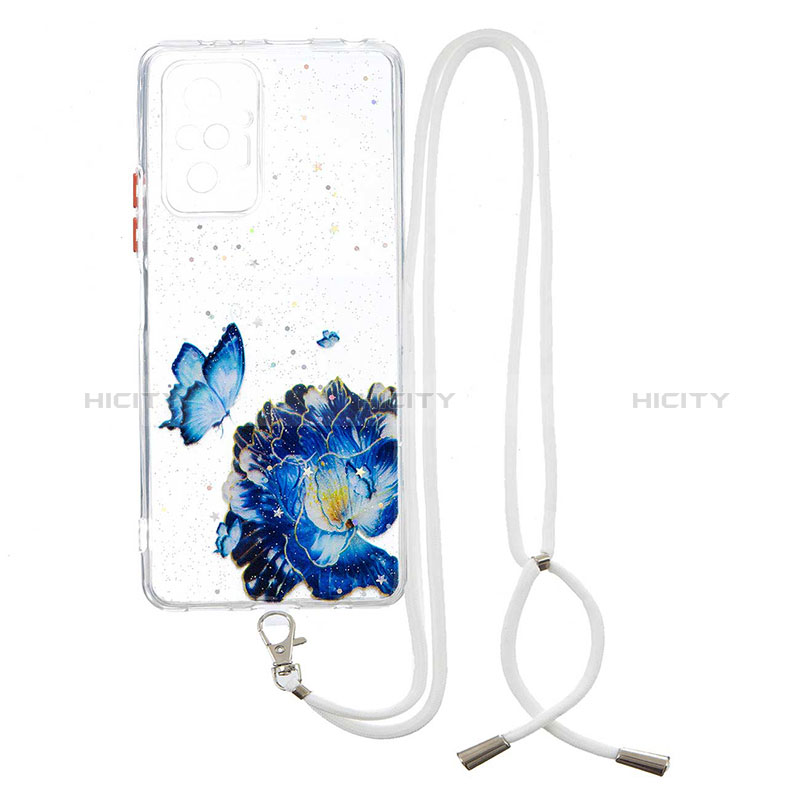 Custodia Silicone Gel Morbida Fantasia Modello Cover con Cinghia Cordino Mano Y01X per Xiaomi Redmi Note 10 Pro 4G Blu