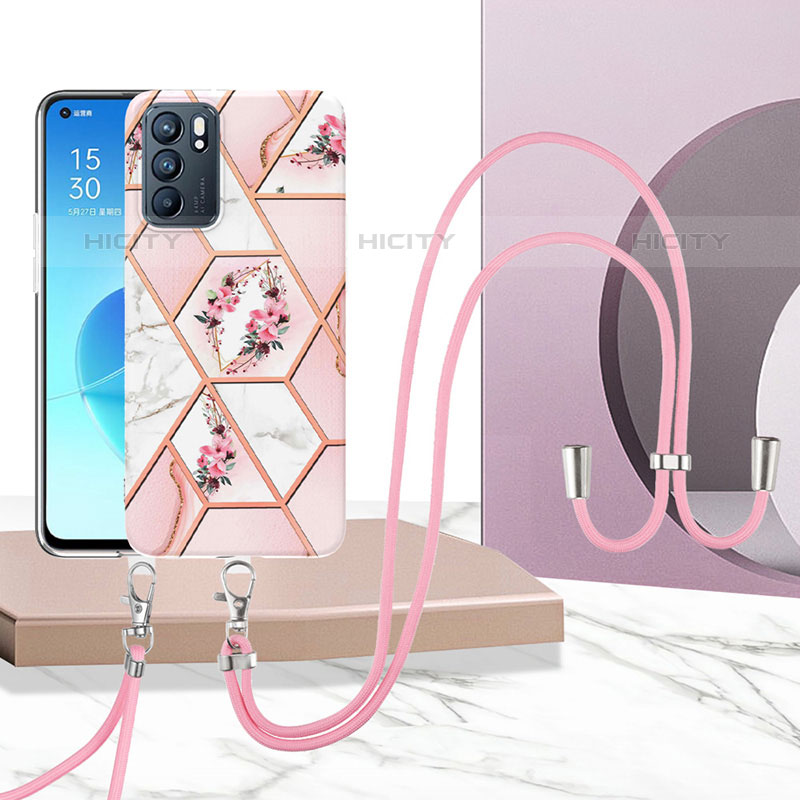 Custodia Silicone Gel Morbida Fantasia Modello Cover con Cinghia Cordino Mano Y02B per Oppo Reno6 5G