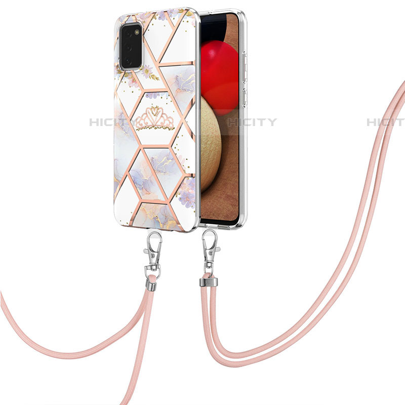 Custodia Silicone Gel Morbida Fantasia Modello Cover con Cinghia Cordino Mano Y02B per Samsung Galaxy A03s