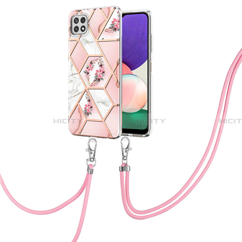 Custodia Silicone Gel Morbida Fantasia Modello Cover con Cinghia Cordino Mano Y02B per Samsung Galaxy A22 5G Rosa