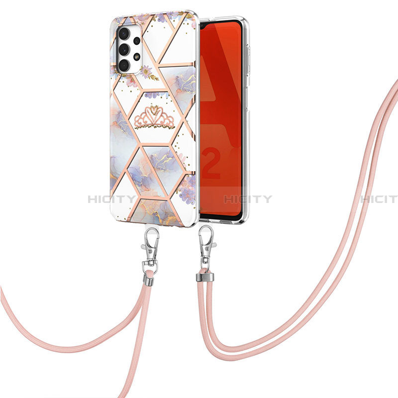 Custodia Silicone Gel Morbida Fantasia Modello Cover con Cinghia Cordino Mano Y02B per Samsung Galaxy A32 4G Grigio
