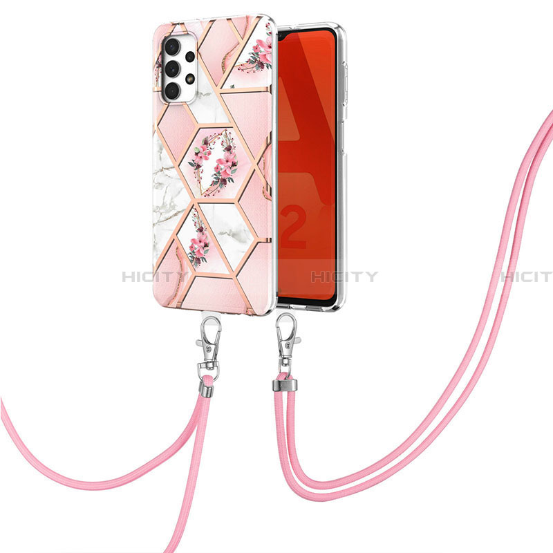 Custodia Silicone Gel Morbida Fantasia Modello Cover con Cinghia Cordino Mano Y02B per Samsung Galaxy A32 5G Rosa